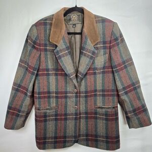 Express Plaid Wool‎ Blend Blazer Jacket Coat Small Made In USA 2 Button Suede